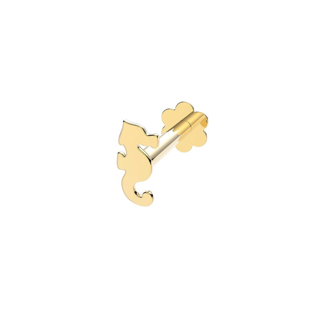 9ct Yellow Gold Plain Seahorse Stud Lip Labret - NiaYou Jewellery