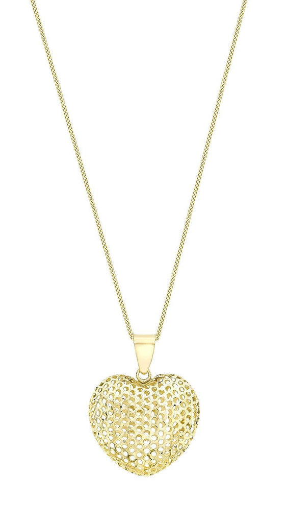 9ct Yellow Gold Puff Heart Pendant on Curb Chain Necklace - NiaYou Jewellery