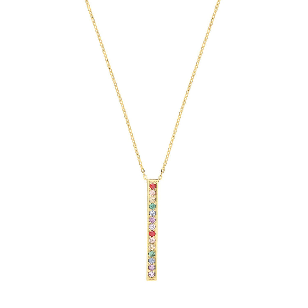 9ct Yellow Gold Rainbow Cubic Zirconia Bar Necklace - NiaYou Jewellery