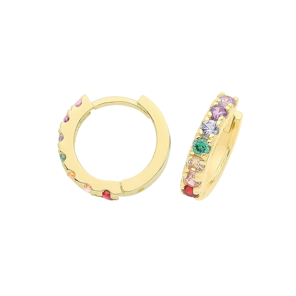 9ct Yellow Gold Rainbow Cubic Zirconia Hinged Hoop Earrings - NiaYou Jewellery