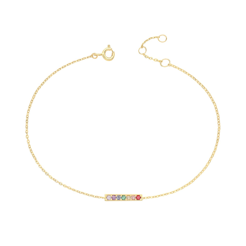 9ct Yellow Gold Rainbow CZ Bar Bracelet - NiaYou Jewellery
