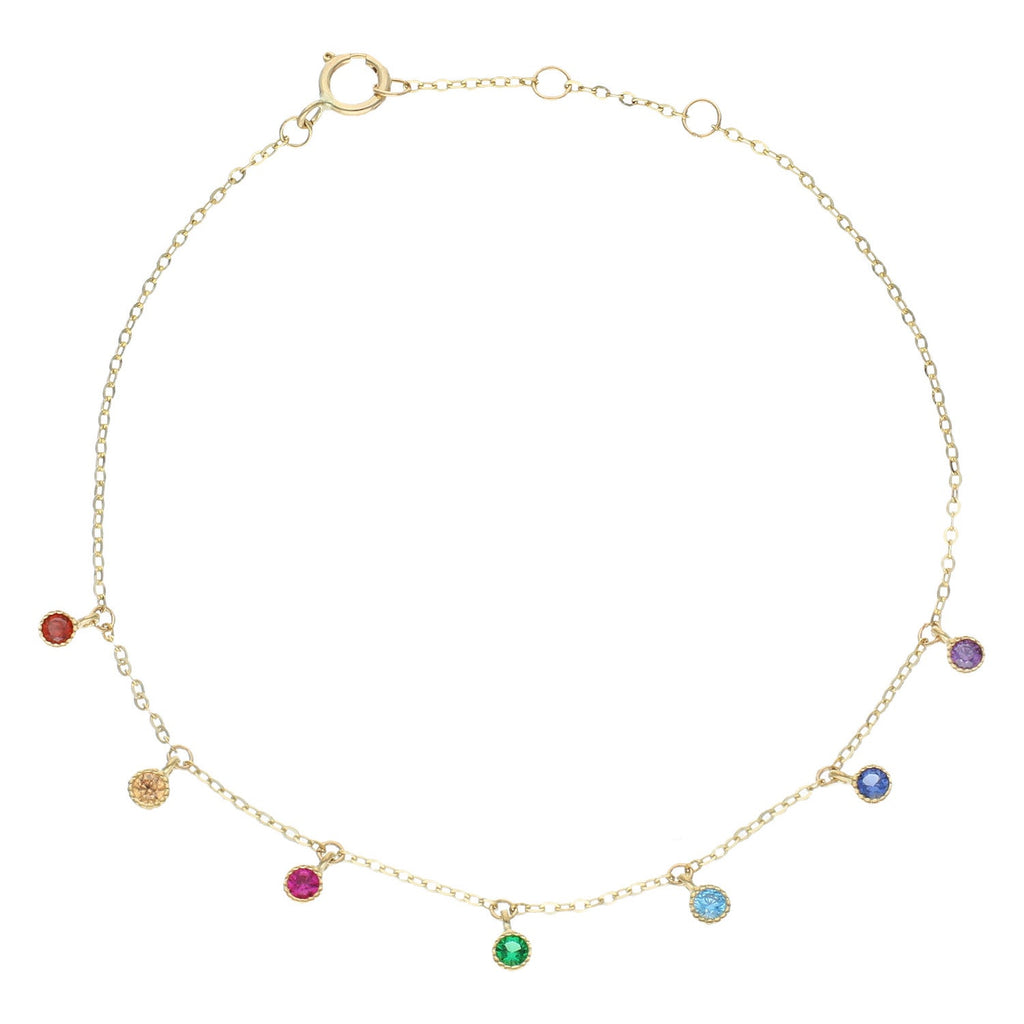 9ct Yellow Gold Rainbow Cz Drop Charm Bracelet - NiaYou Jewellery