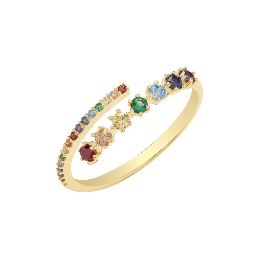 9ct Yellow Gold Rainbow Multicolour CZ Rainbow Wrap Ring - NiaYou Jewellery