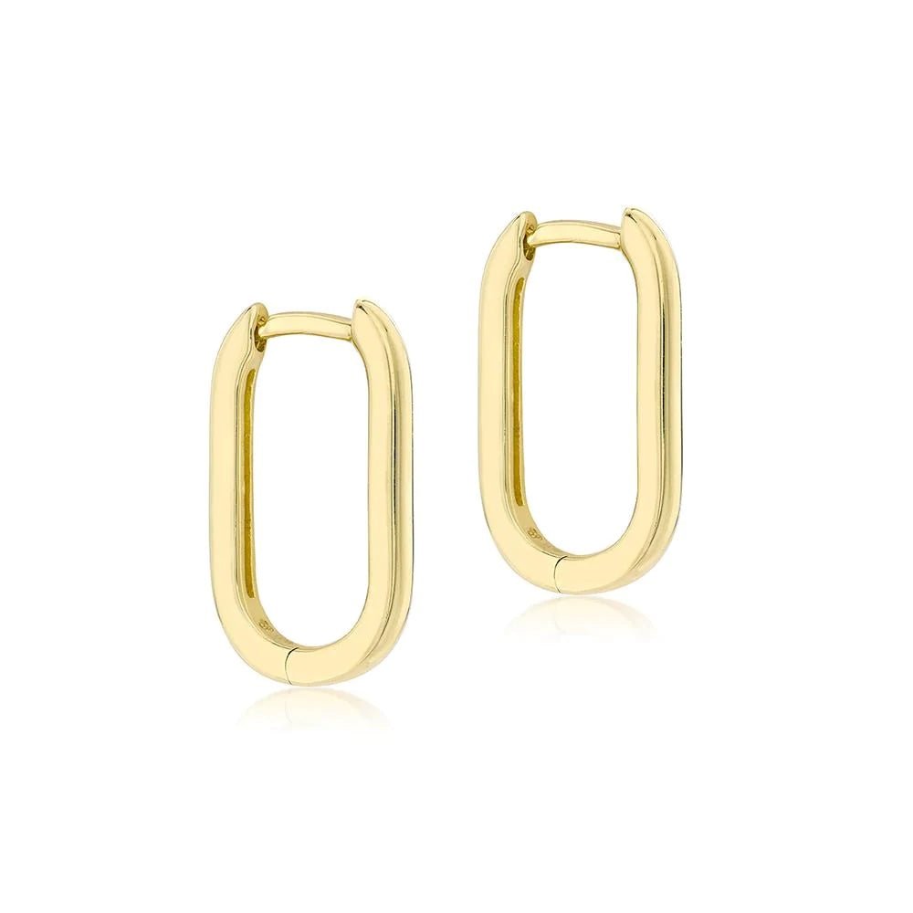 9ct Yellow Gold Rectangular Creole Hoop Earrings 18 MM - NiaYou Jewellery