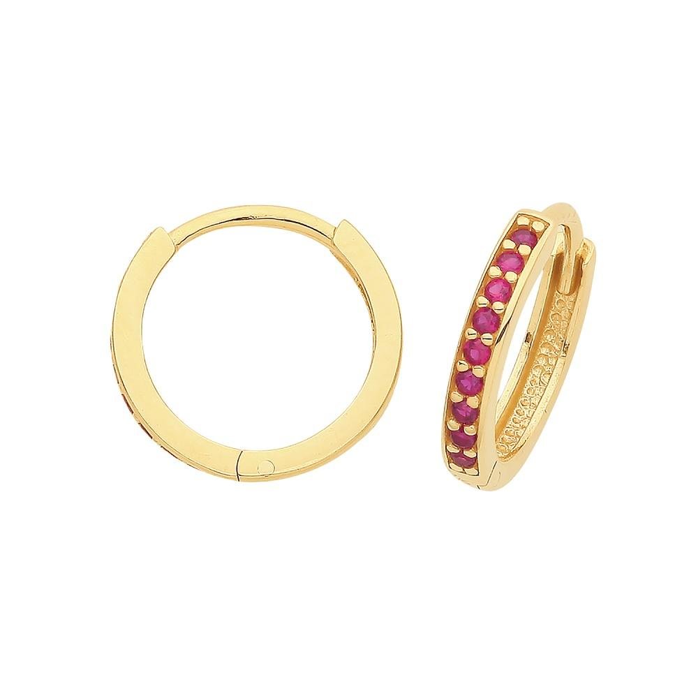 9ct Yellow Gold Red Ruby CZ Hinged Hoop Earrings - NiaYou Jewellery