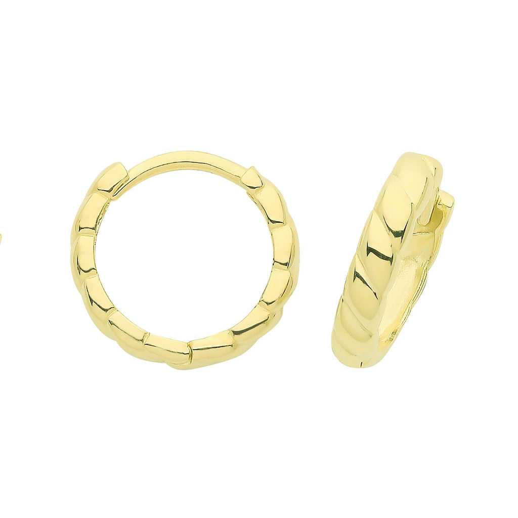 9ct Yellow Gold Ribbed Hinged Hoop Earrings - NiaYou Jewellery