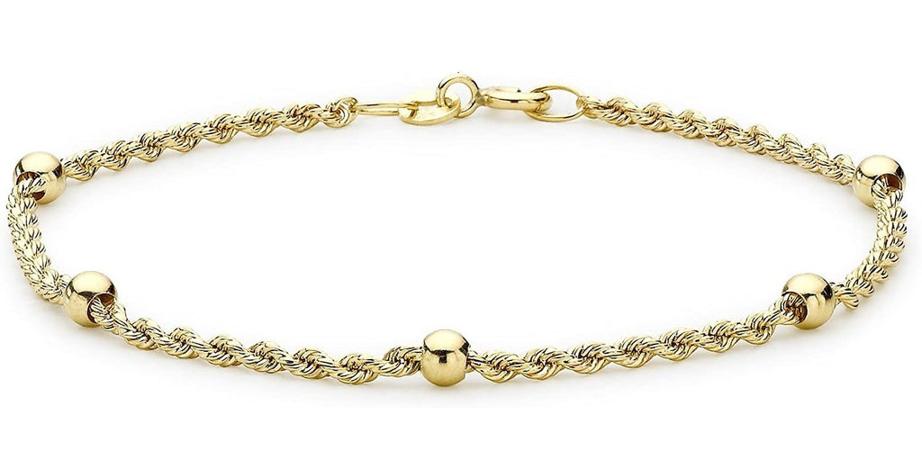 9ct Yellow Gold Rope Chain Bracelet with Ball Beads - NiaYou Jewellery