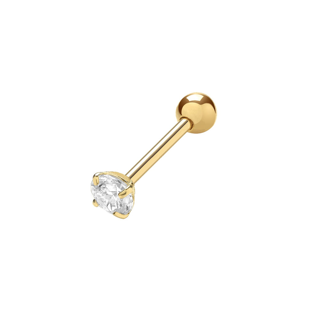 9ct Yellow Gold Round Cubic Zirconia Cartilage Piercing Stud Earring 3 MM - NiaYou Jewellery