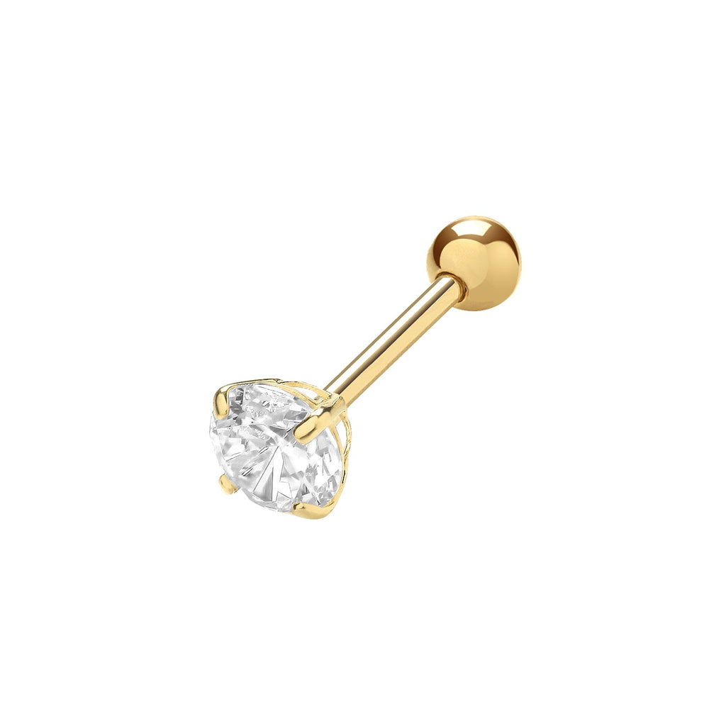 9ct Yellow Gold Round Cubic Zirconia Cartilage Piercing Stud Earring 4 MM - NiaYou Jewellery
