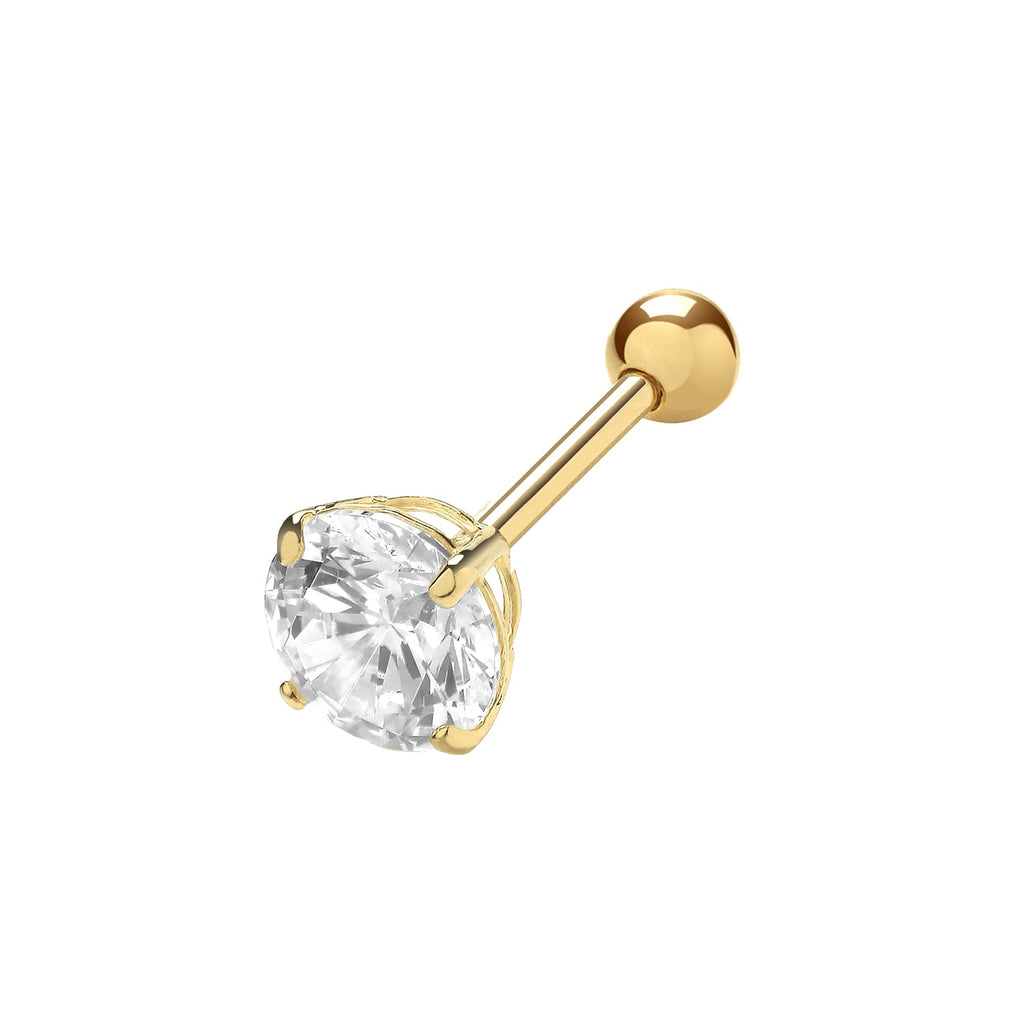 9ct Yellow Gold Round Cubic Zirconia Cartilage Piercing Stud Earring 5 MM - NiaYou Jewellery