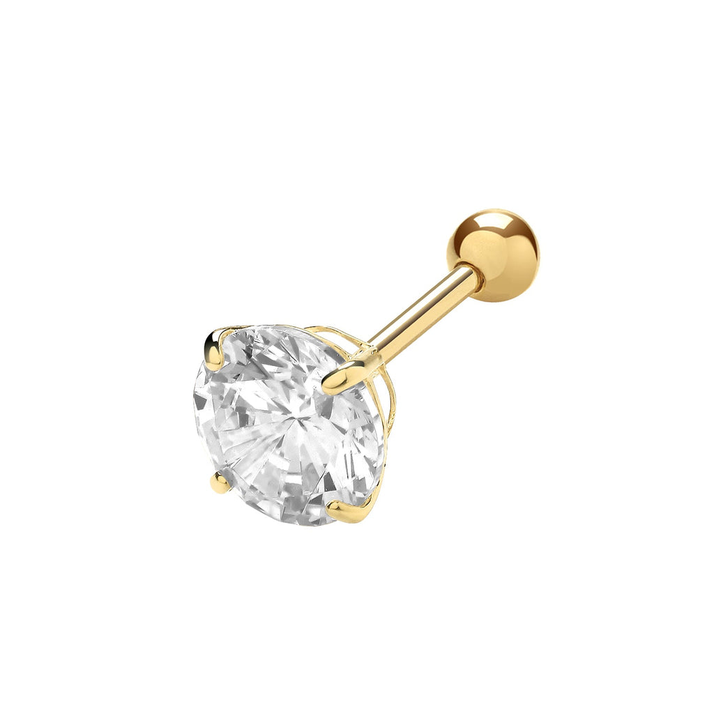 9ct Yellow Gold Round CZ Cartilage Piercing Stud Earring 6 MM - NiaYou Jewellery