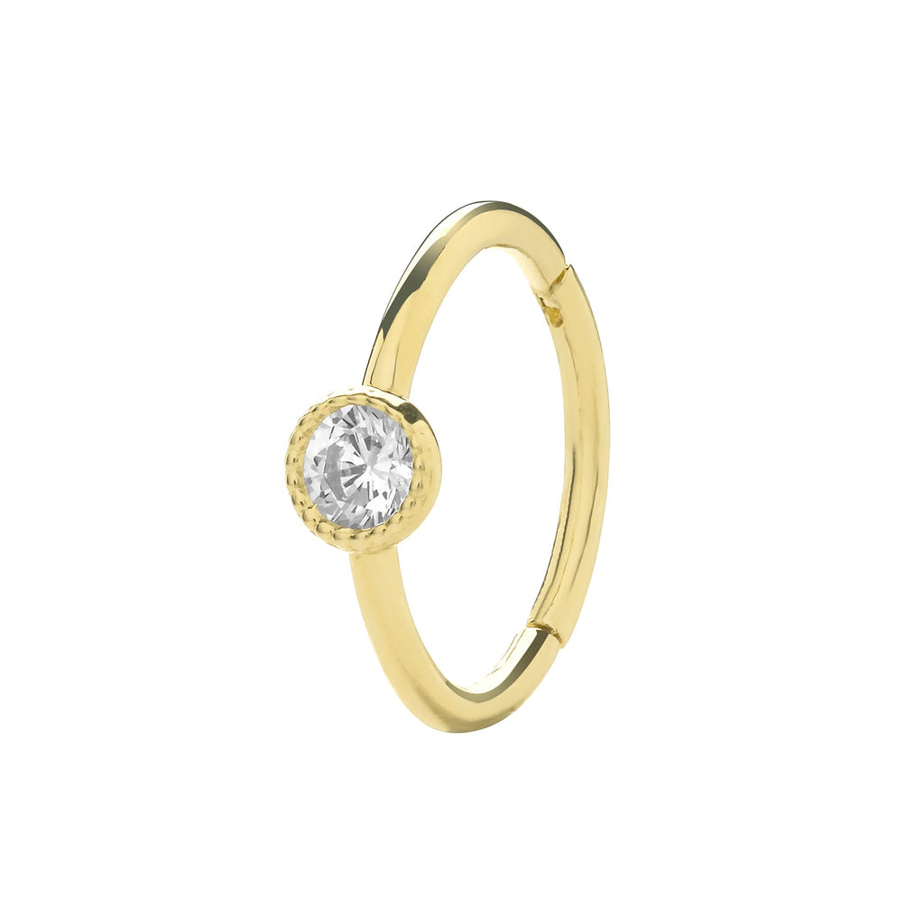 9ct Yellow Gold Round CZ Cartilage Single Hoop Earring - NiaYou Jewellery