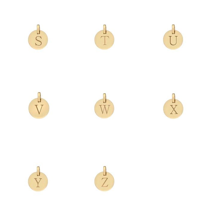 9ct Yellow Gold Round Disc Initial Charm Pendant - A to Z - NiaYou Jewellery