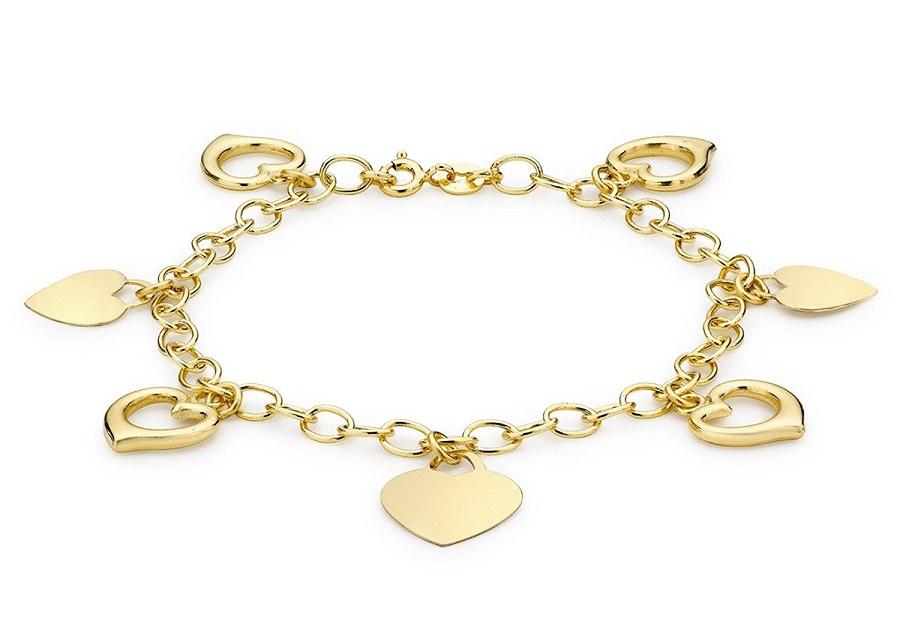 9ct Yellow Gold Seven Heart Charms Bracelet - NiaYou Jewellery