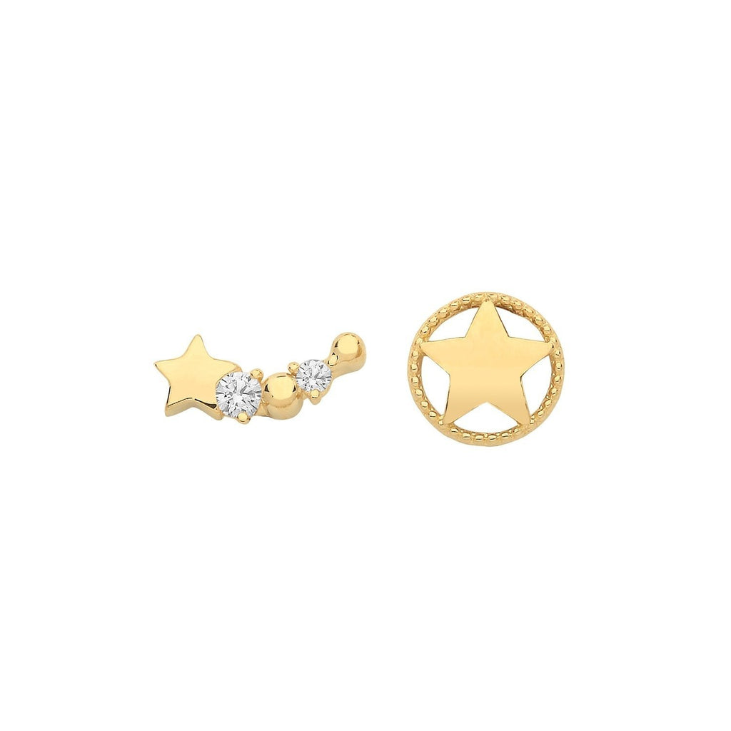 9Ct Yellow Gold Shooting Star Stud Earrings with CZ - NiaYou Jewellery