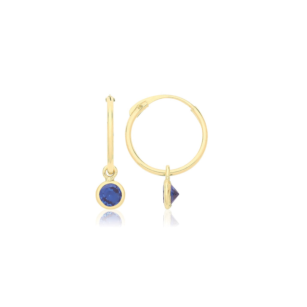 9ct Yellow Gold Sleepers Earrings with Blue Sapphire CZ Drop - NiaYou Jewellery