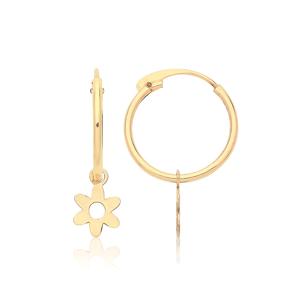 9ct Yellow Gold Sleepers Earrings with Flower Drop Charm - NiaYou Jewellery