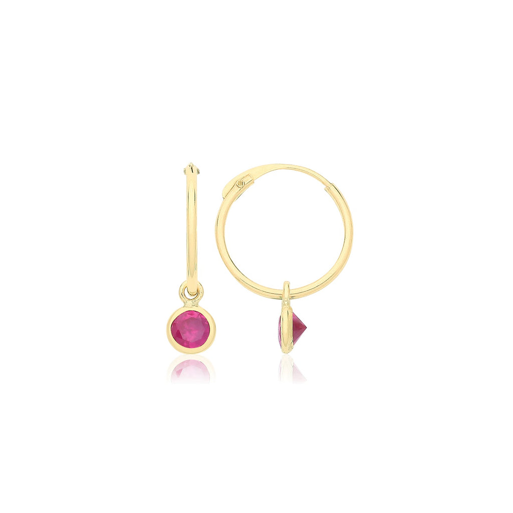 9ct Yellow Gold Sleepers Earrings with Red Ruby CZ Drop - NiaYou Jewellery
