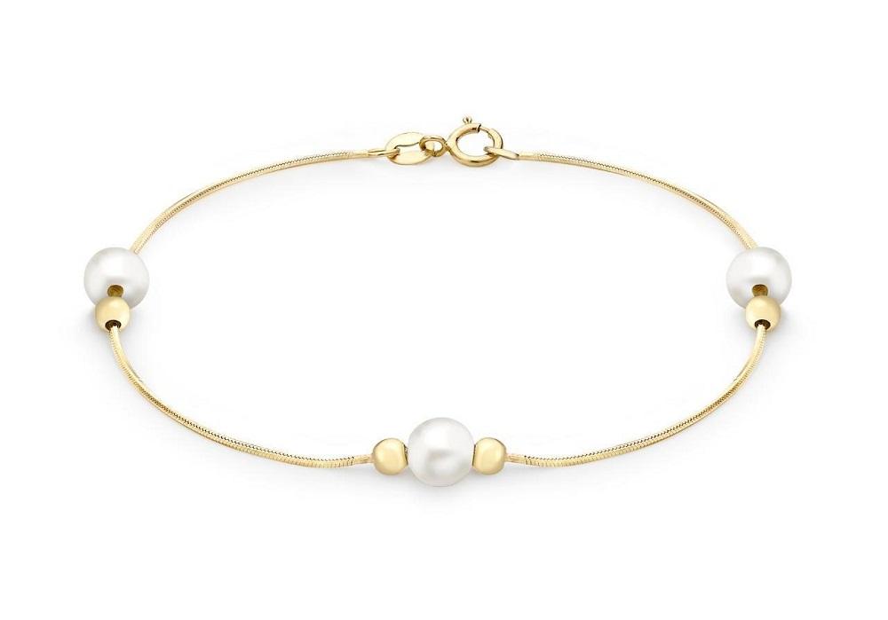 9ct Yellow Gold Snake Chain with Pearl and Ball Bracelet - NiaYou Jewellery