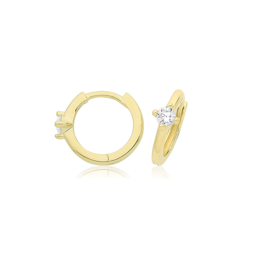 9ct Yellow Gold Solitaire Cubic Zirconia Hinged Hoop Earrings - NiaYou Jewellery