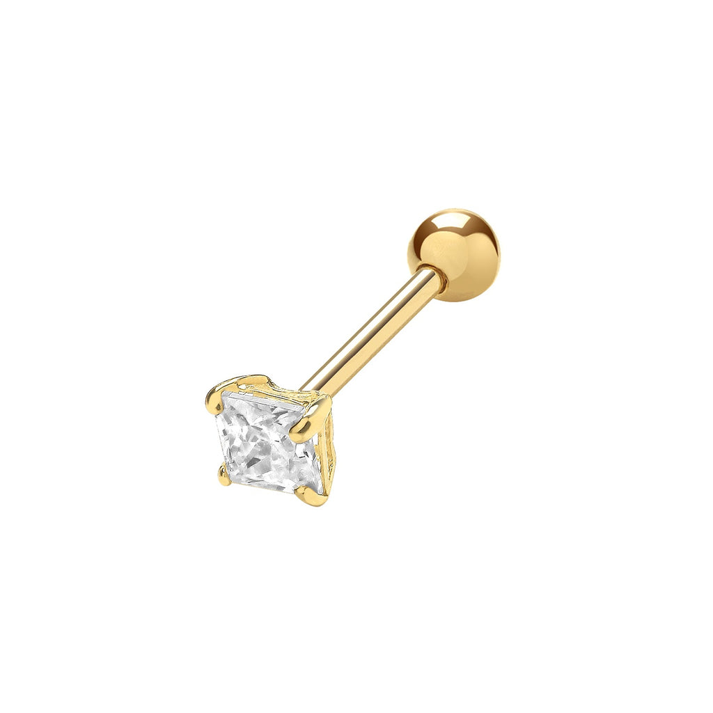 9ct Yellow Gold Square Cubic Zirconia Cartilage Piercing Stud Earring 3 MM - NiaYou Jewellery
