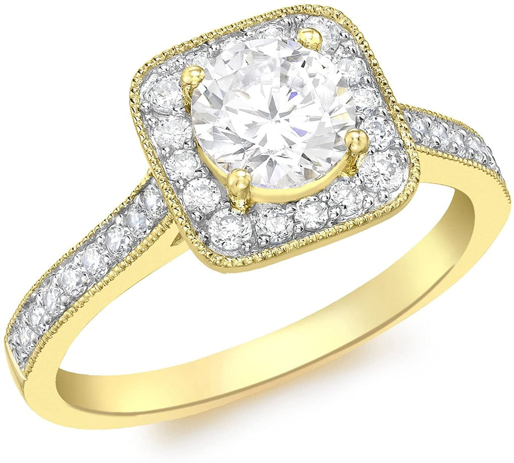 9ct Yellow Gold Square Cubic Zirconia Cluster Ring - NiaYou Jewellery