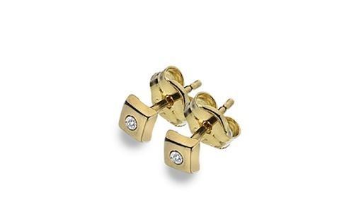 9ct Yellow Gold Square Stud Earrings with Cubic Zirconia - NiaYou Jewellery