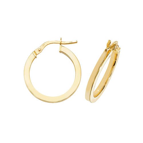 9ct Yellow Gold Square Tube Hoop Earrings 15 MM - NiaYou Jewellery