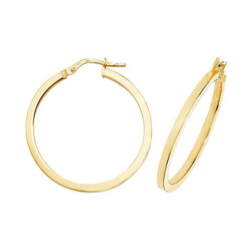 9ct Yellow Gold Square Tube Hoop Earrings 25 MM - NiaYou Jewellery