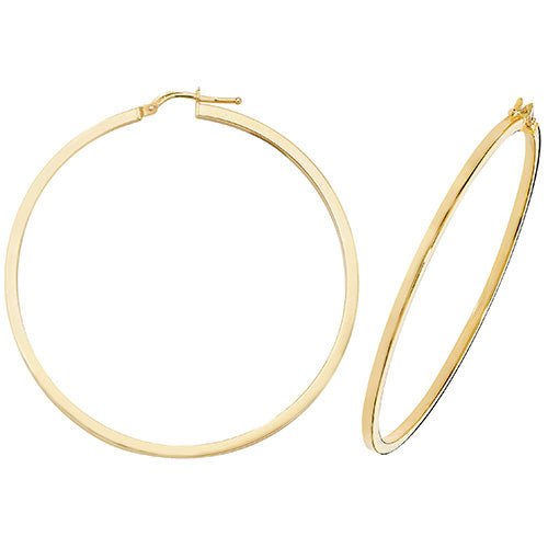 9ct Yellow Gold Square Tube Large Hoop Earrings 50 MM - NiaYou Jewellery