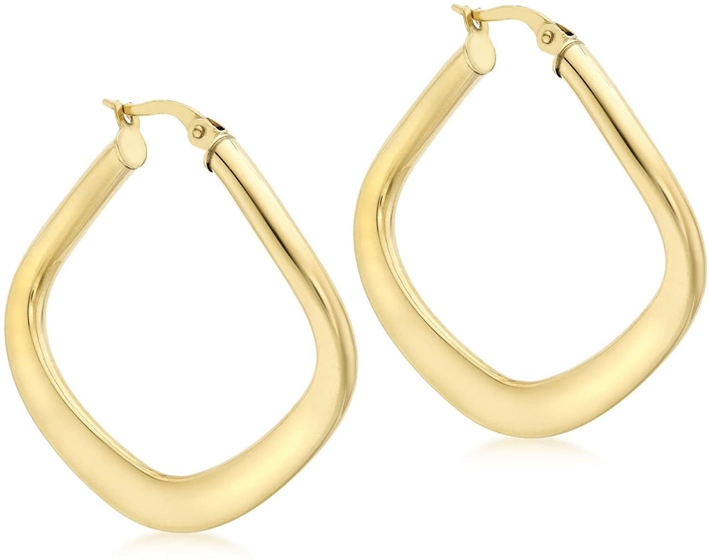 9ct Yellow Gold Square Wave Creole Hoop Earrings - NiaYou Jewellery
