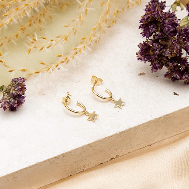 9ct Yellow Gold Star Charm on Hoop Earrings - NiaYou Jewellery