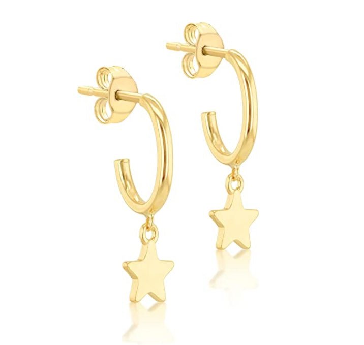 9ct Yellow Gold Star Charm on Hoop Earrings - NiaYou Jewellery