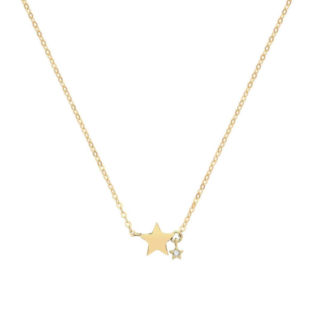 9ct Yellow Gold Star Necklace with Small Star Drop - NiaYou Jewellery