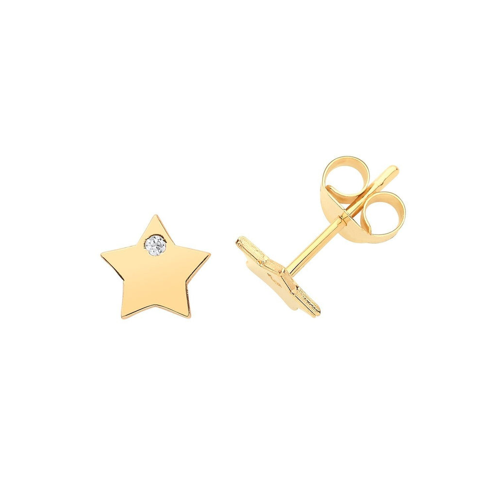 9ct Yellow Gold Star Stud Earrings with Cubic Zirconia - NiaYou Jewellery