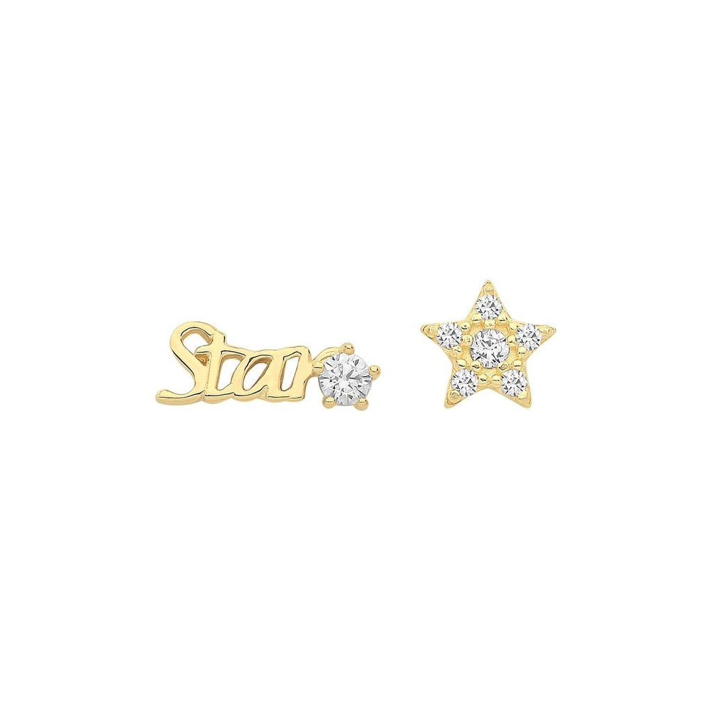 9Ct Yellow Gold Star Stud Earrings with CZ - NiaYou Jewellery