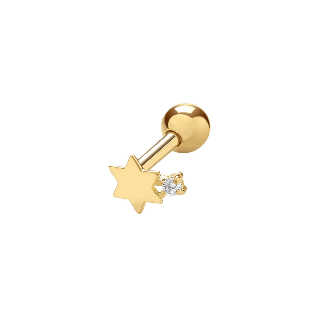 9ct Yellow Gold Star with Cubic Zirconia Cartilage Post Stud - NiaYou Jewellery