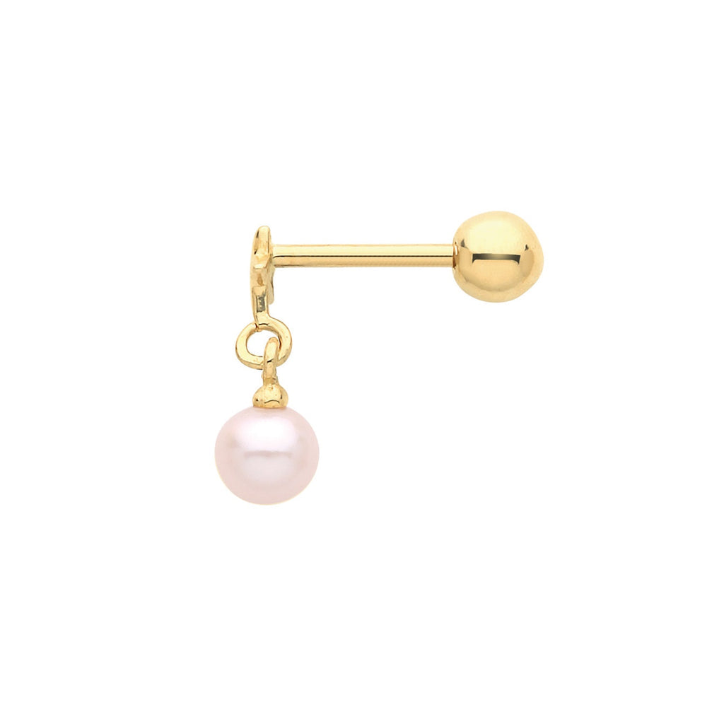 9ct Yellow Gold Star with Dangle Pearl Cartilage Stud Earring - NiaYou Jewellery