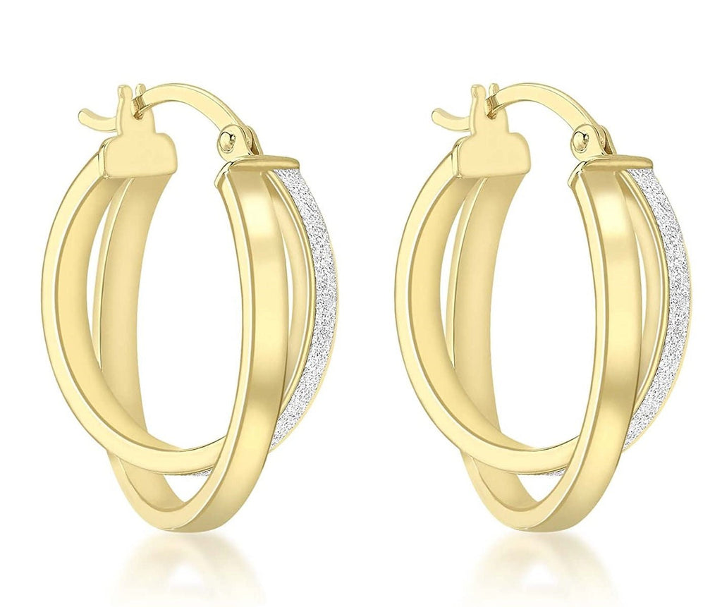 9ct Yellow Gold Stardust Double Creole Hoop Earrings - NiaYou Jewellery