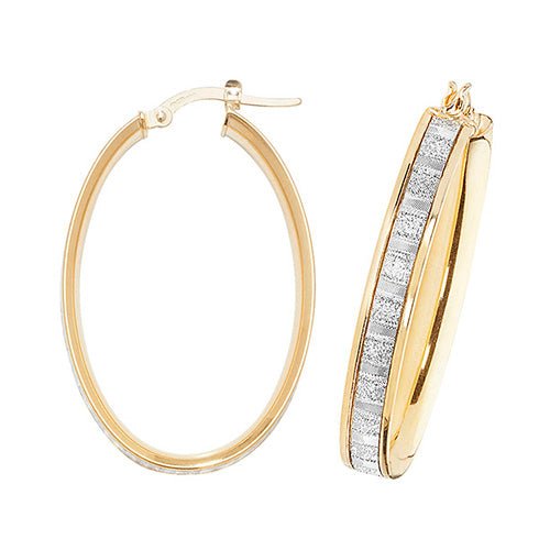 9ct Yellow Gold Stardust Sparkling Oval Hoop Earrings 40 MM - NiaYou Jewellery
