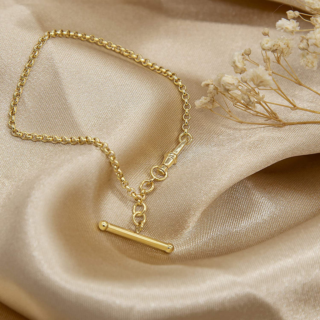 9ct Yellow Gold T-Bar Albert Clasp Belcher Bracelet 19cm - NiaYou Jewellery