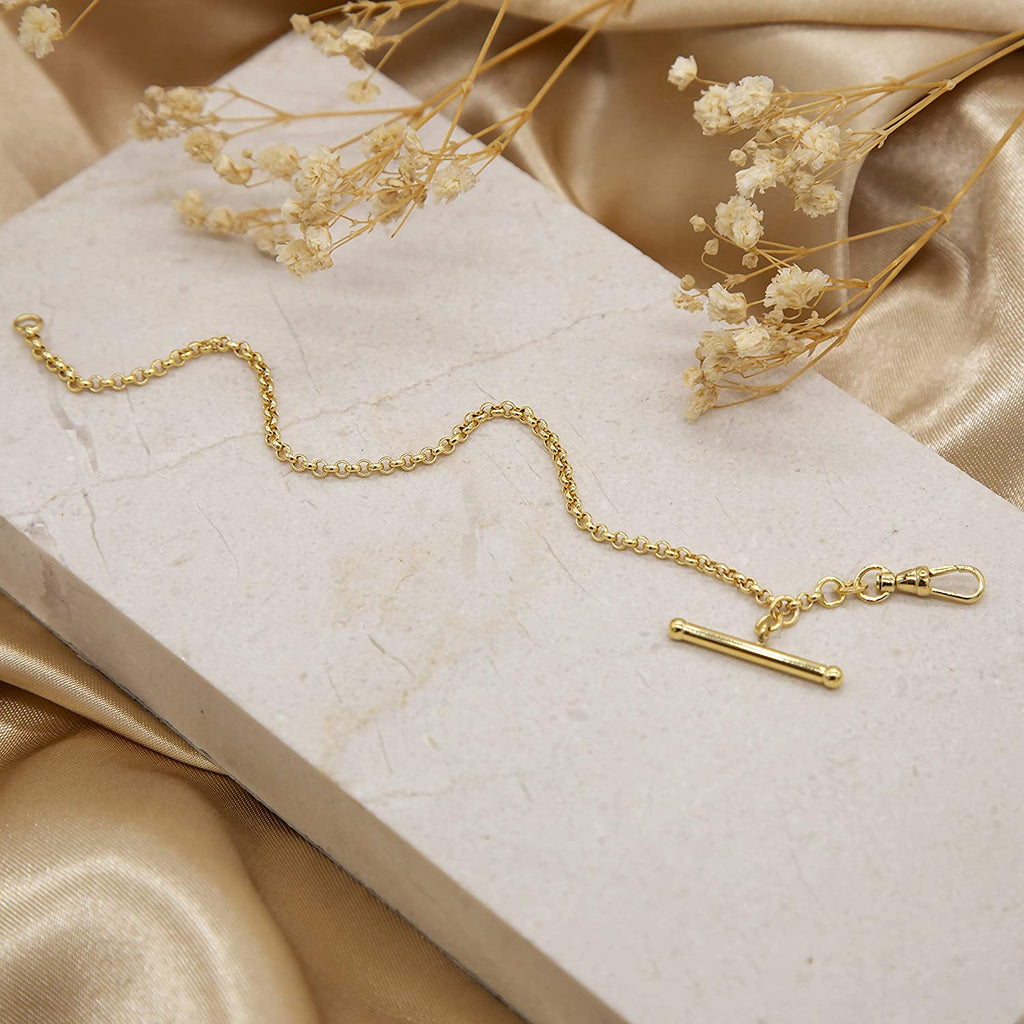 9ct Yellow Gold T-Bar Albert Clasp Belcher Chain Bracelet - NiaYou Jewellery