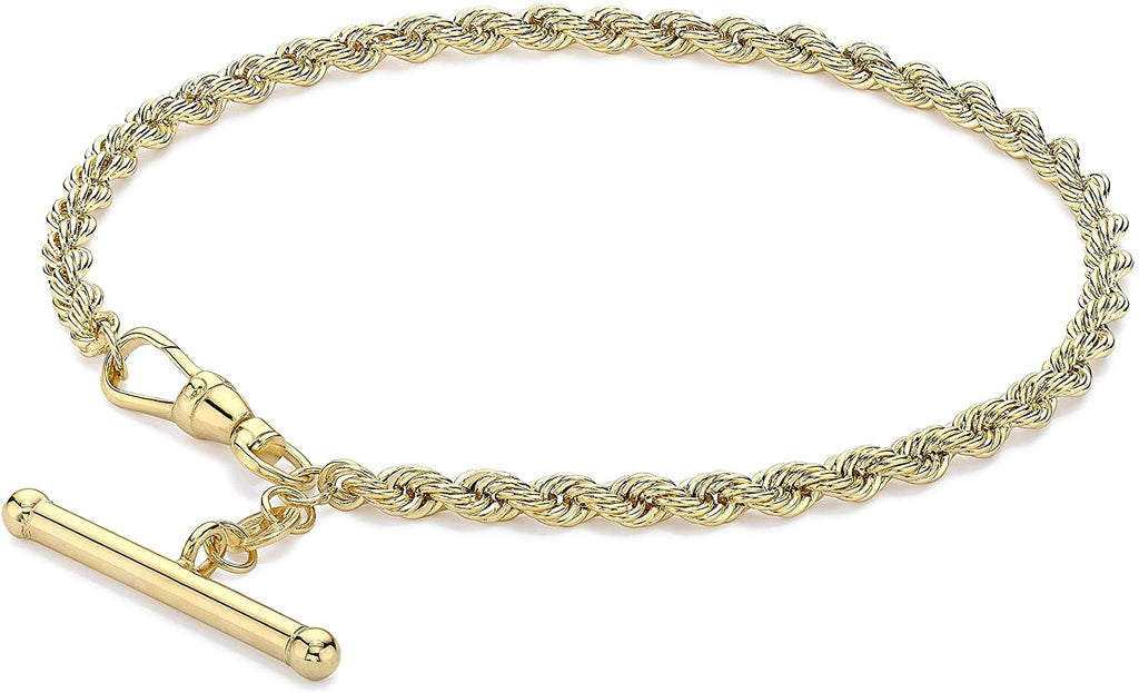 9ct Yellow Gold T-Bar Albert Clasp Rope Chain Bracelet - NiaYou Jewellery