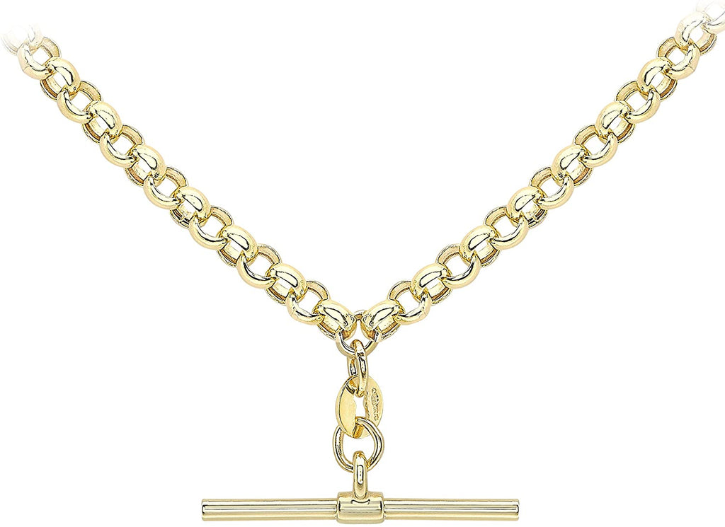 9ct Yellow Gold T- Bar Belcher Chain Albert Clasp Necklace - NiaYou Jewellery