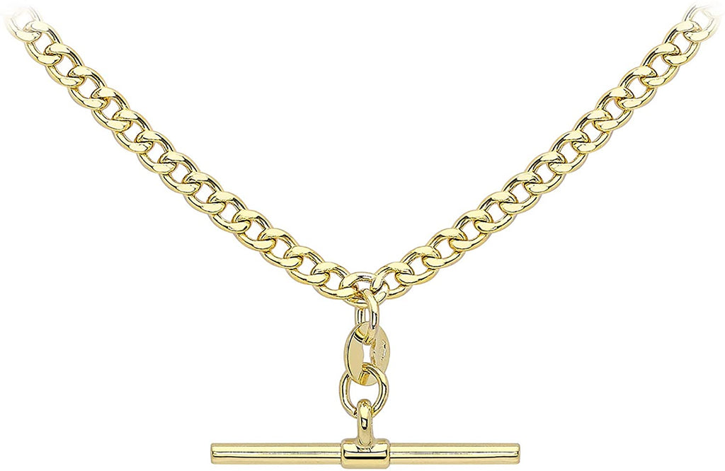 9ct Yellow Gold T- Bar Curb Chain Albert Clasp Necklace - NiaYou Jewellery