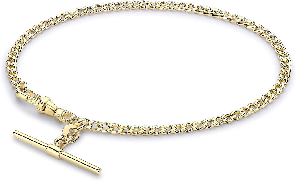 9ct Yellow Gold T-Bar Diamond Cut Curb Albert Clasp Bracelet - NiaYou Jewellery