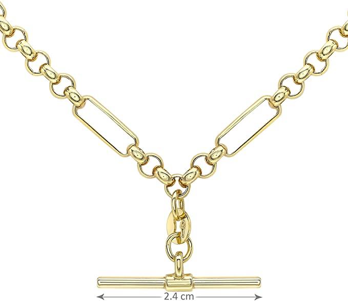 9ct Yellow Gold T-Bar Figaro and Belcher Chain Albert Clasp Necklace 46 cm - NiaYou Jewellery