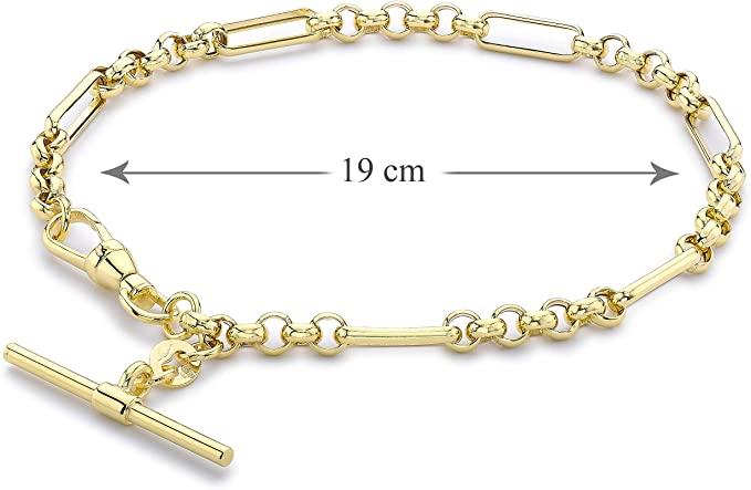 9ct Yellow Gold T-Bar Figaro Belcher Chain Albert Clasp Bracelet - NiaYou Jewellery