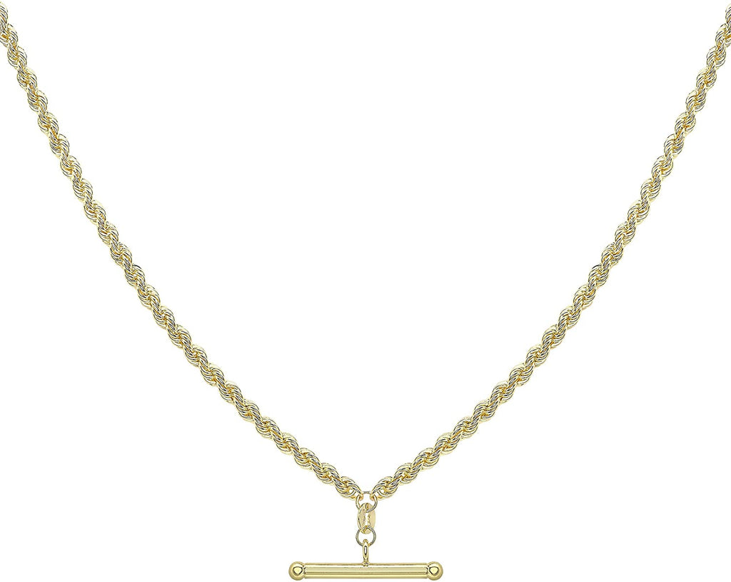 9ct Yellow Gold T- Bar Rope Chain Albert Clasp Necklace - NiaYou Jewellery
