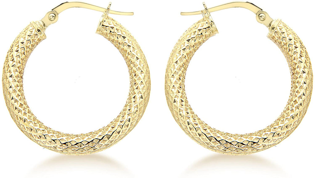 9ct Yellow Gold Textured Creole Hoop Earrings - NiaYou Jewellery